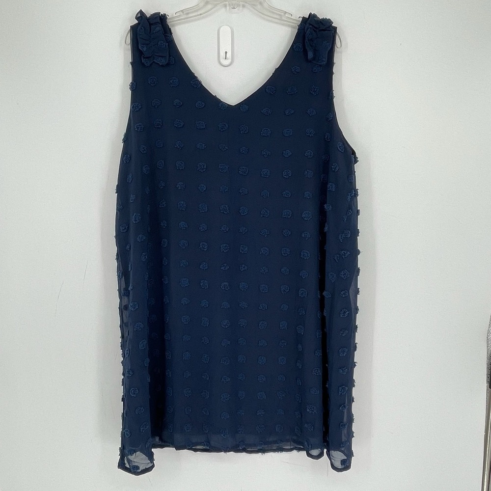 Hotouch Women's Navy V-Neck Swiss Dot Ruffle Sleeveless Blouse Tank Top Size XXL